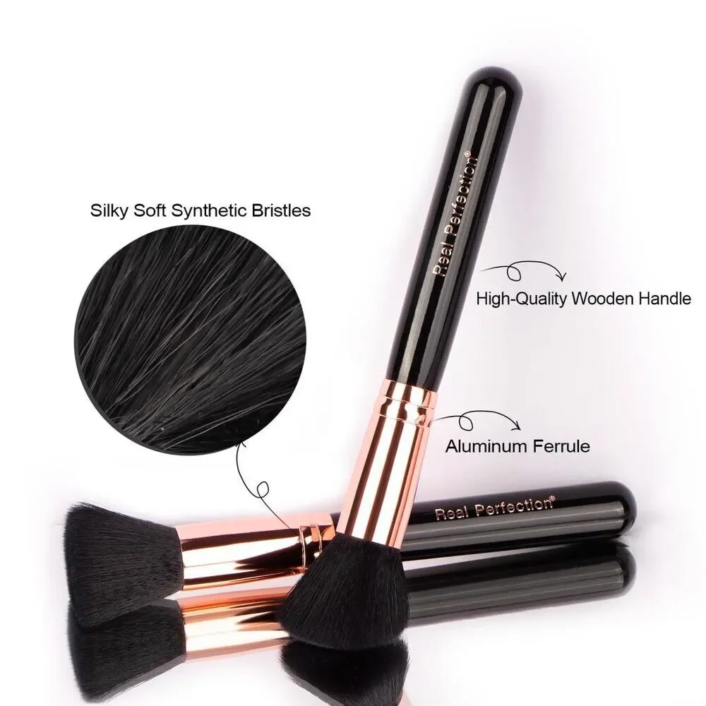 Real Perfection16 Pieces Black Make up Brushes Kit with 1 Eyebrow Razor